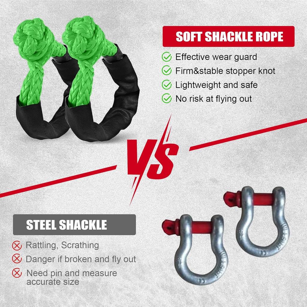 2 Pack Green Soft Shackle 57,000 LBS Breaking Strength 1/2 Inch X 22 Inch With Protective Sleeve For Off-Road Sailing Trucks 4X4 UTV Synthetic Road