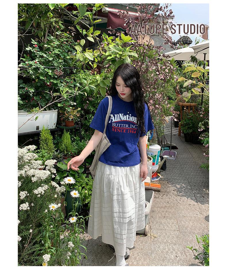 2024 Korean Casual Letter Print Slim Fit Cotton T-Shirt for Women – Short-Sleeved and Stylish