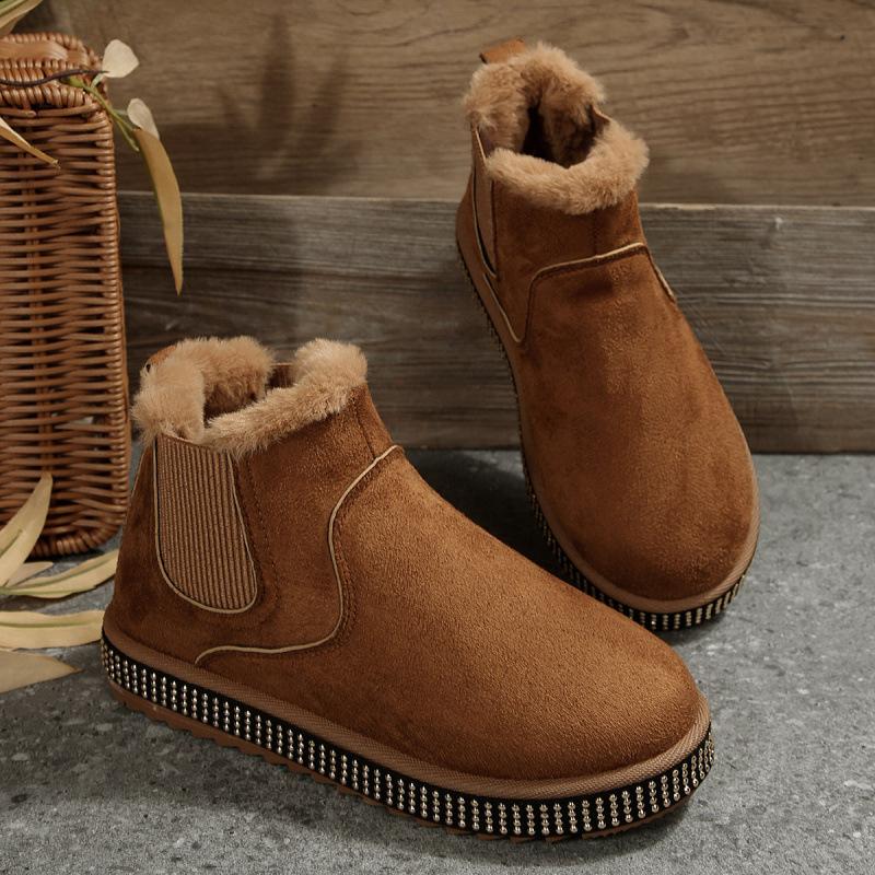 New Autumn and Winter Snow Boots Women's Warm Solid Color Large Size Elastic Band Thick Sole Short Cotton Shoes
