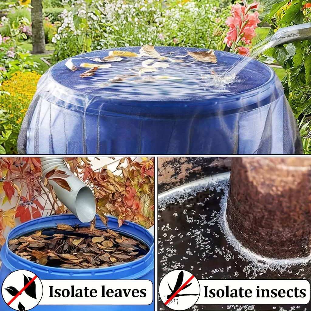 Adjustable Mesh Rain Barrel Filter Cover, Drawstring Blocks Leaves & Debris, for Outdoor Water Tanks & Garden Collection Barrels
