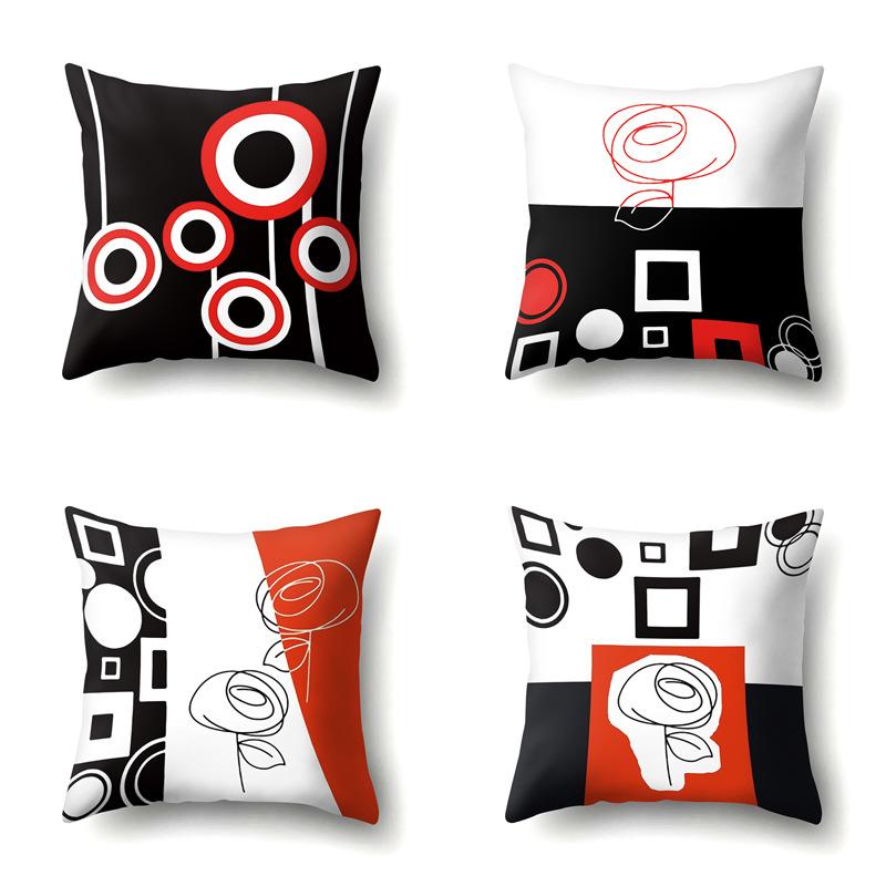 Polyester Pillow Case Car Black and Red Geometric Circle Lines Decorative Home Print Pillow Bedside Cushion Cover
