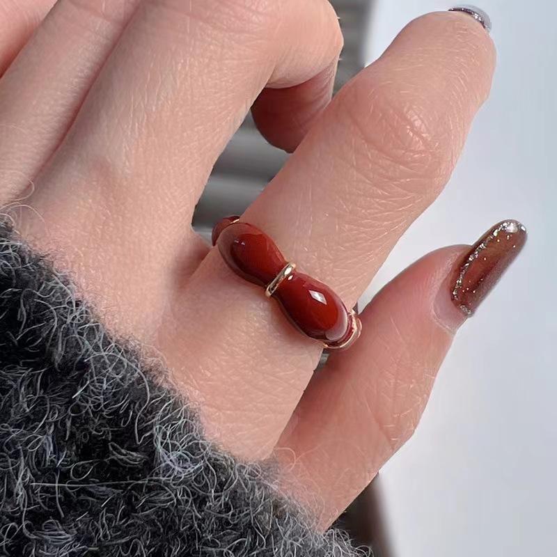 Retro Temperament High-Grade Versatile Bamboo Joint Drip Glaze Open Ring Women'S Niche Fashion Hong Kong Style Index Finger Ring