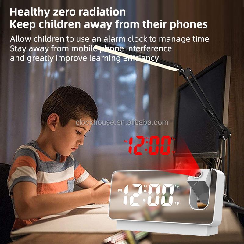 Projection Alarm Clock, LED Digital Clock with Ceiling Wall Projection, Rechargeable Bedside Clock with Snooze, Time & Temperatu