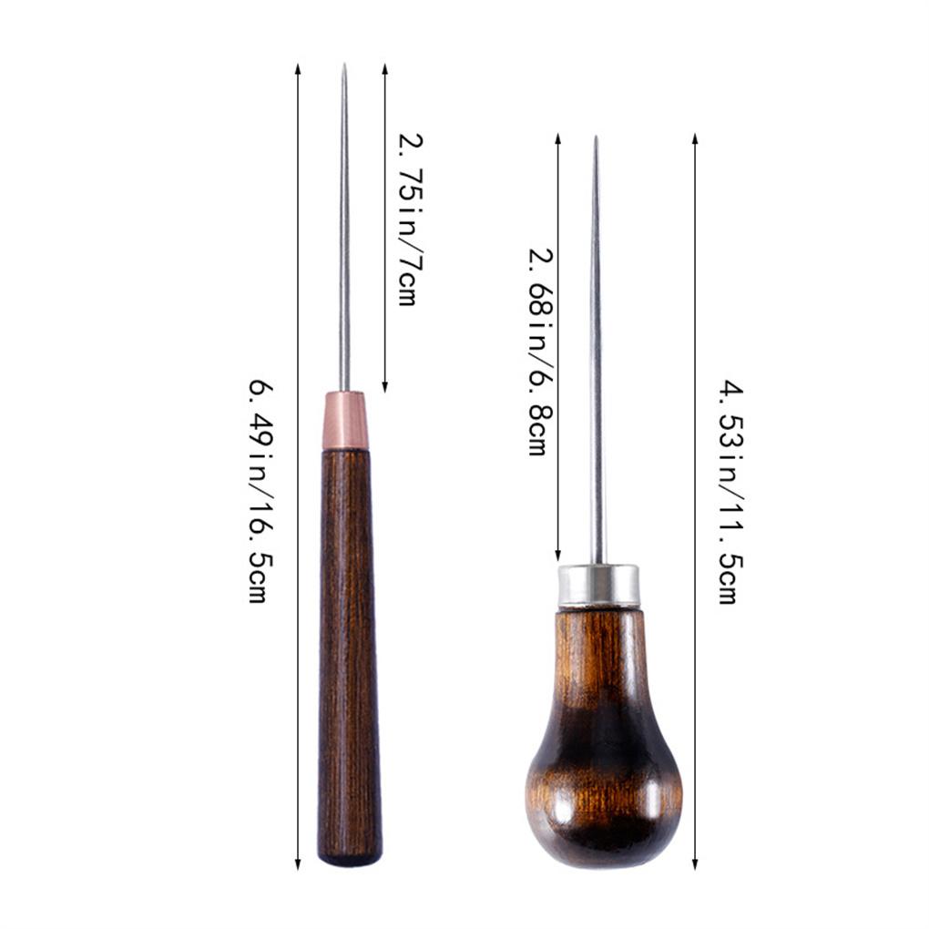 Pack of 2 Awls Leathercraft Alloy Wood Handle Handheld Sewing Hole Maker Portable Positioning Dressmaking Shoes Stitching