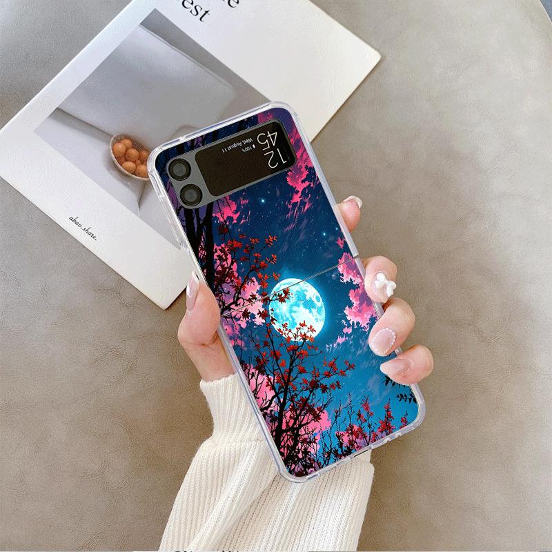 Moon Cherry Blossom Pattern Scenery Clear Phone Case for Samsung Galaxy Z Flip 7 Flip 6 5 4 3 5G Folding Cover for Z Flip7 Flip5