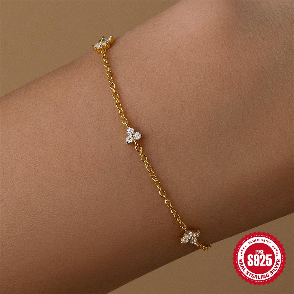 S925 Sterling Silver Multi-Element Petals Combined With Versatile Daily Simple Diamond Bracelet Autumn And Winter Accessories