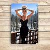Vintage Metal Wall Art - Model Poster with Majestic Mountain Background 12x8 Inch, Men's Bar Bedroom Living Room Office Decor, U