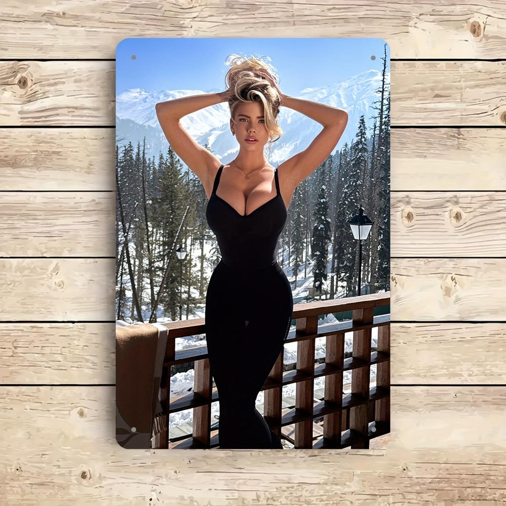 Vintage Metal Wall Art - Model Poster with Majestic Mountain Background 12x8 Inch, Men's Bar Bedroom Living Room Office Decor, U