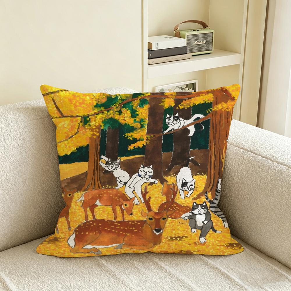 H-Hajime Okamoto Cushion Cover Natural Linen Pillowcase Set, All-In-One Decor For Sofa, Bedroom & Chair