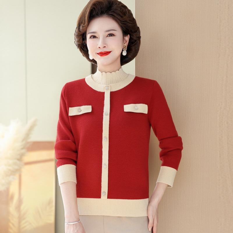 Mid-mother Autumn and Winter Sweater Integrated Fleece Knitted Bottoming Shirt New Women's Clothing Fleece Thickened Top