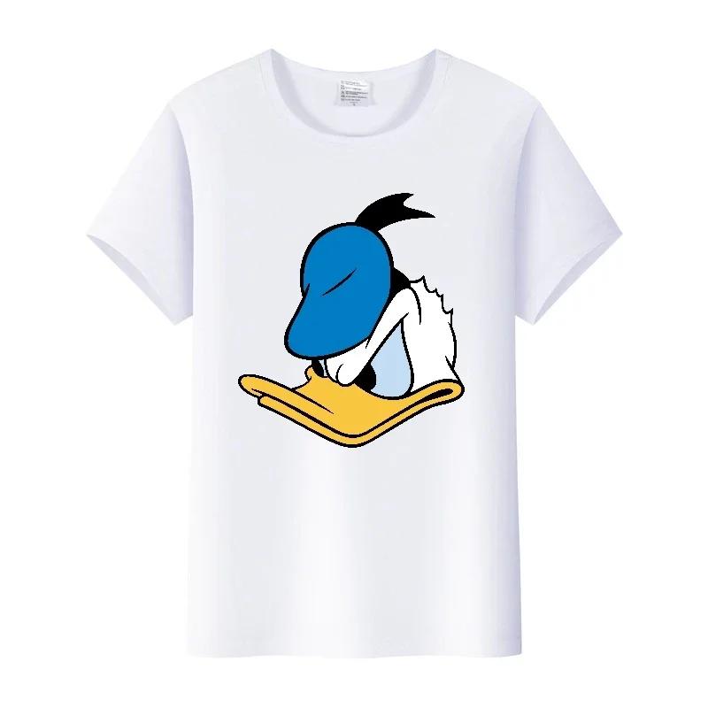 Funny Disney Cartoon Blouses Donald Duck Head Tees Mickey Mouse T-shirts Woman 2000s Clothes Y2k Tops Summer Kids White Tshirts