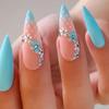 24Pcs Short Round Head False Nails Glitter Pink Almond Fake Nails Strawberry Full Cover Press on Nails Wearable Nail Tips