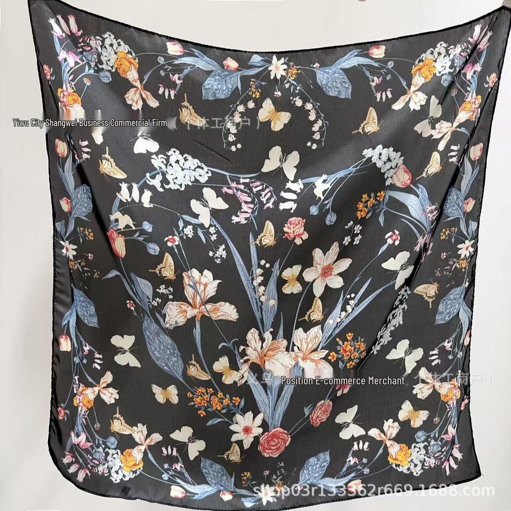 Korean Women's 70cm Silk Satin Square Scarf - Printed Spring/Summer Sun Protection Shawl