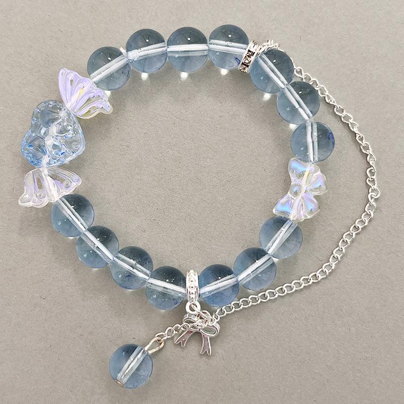 Bracelet Pendentif Papillon Fleurs Cristal Rose Coréen Pour Femmes Bracelets Chaîne de Perles Douces Bijoux Cadeaux Petite Amie