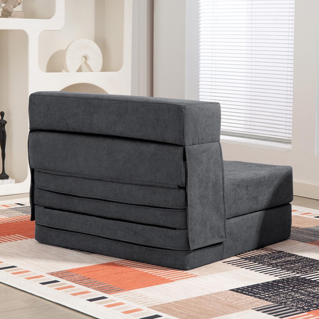 Floor Sofa, Upholstered Couch, Convertible Into Mattress, Foam, Cushion, Dark Grey