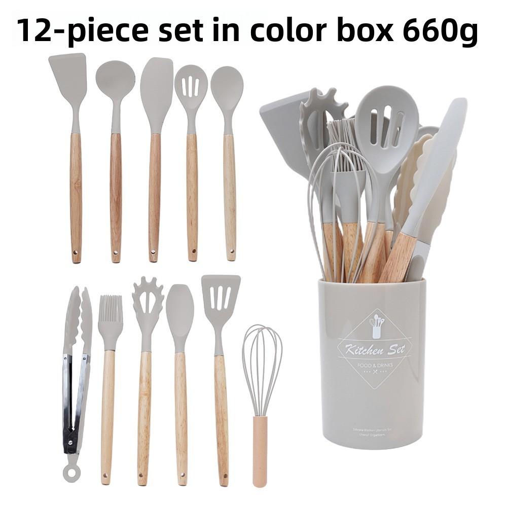 Silicone Kitchen Utensil Set With Wooden Handles For Cooking Nonstick Heatresistant For Home Use