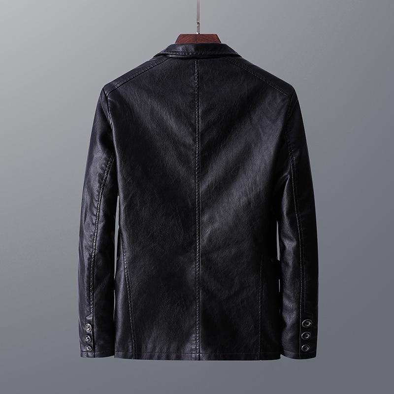 Men's Slim Fit Leather Jacket with Fleece Lining – Korean Style Lapel Suit for Autumn/Winter