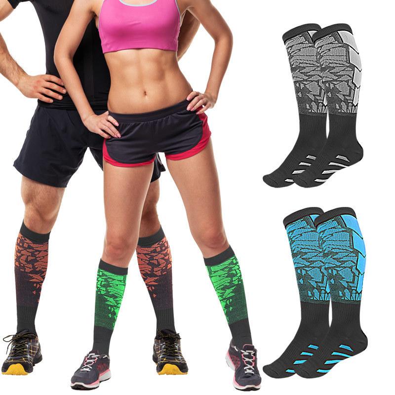 Sports Long Tube Pressure Socks Striped Contrasting Color Breathable Skin-friendly Elastic Fit Running Cycling Leggings Socks
