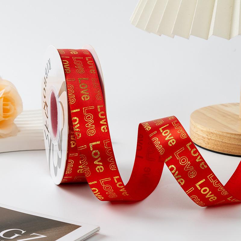 Valentine's Day 2.5cm Gold Stamping English Love Ribbon Bouquet Flower Packaging Gift Ribbon