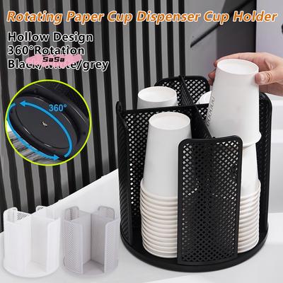 360° Rotation Coffee Cup Storage Dispenser Multifunctional Cup Holder with Lid for Kitchen Disposable Cup Organizer