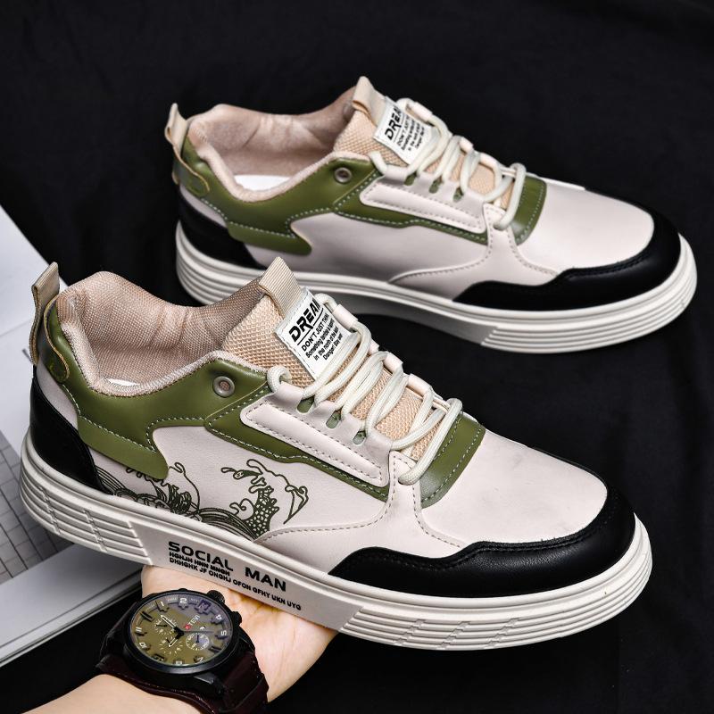 Summer new low-top color matching sports board shoes leather lace-up youth outdoor casual shoes