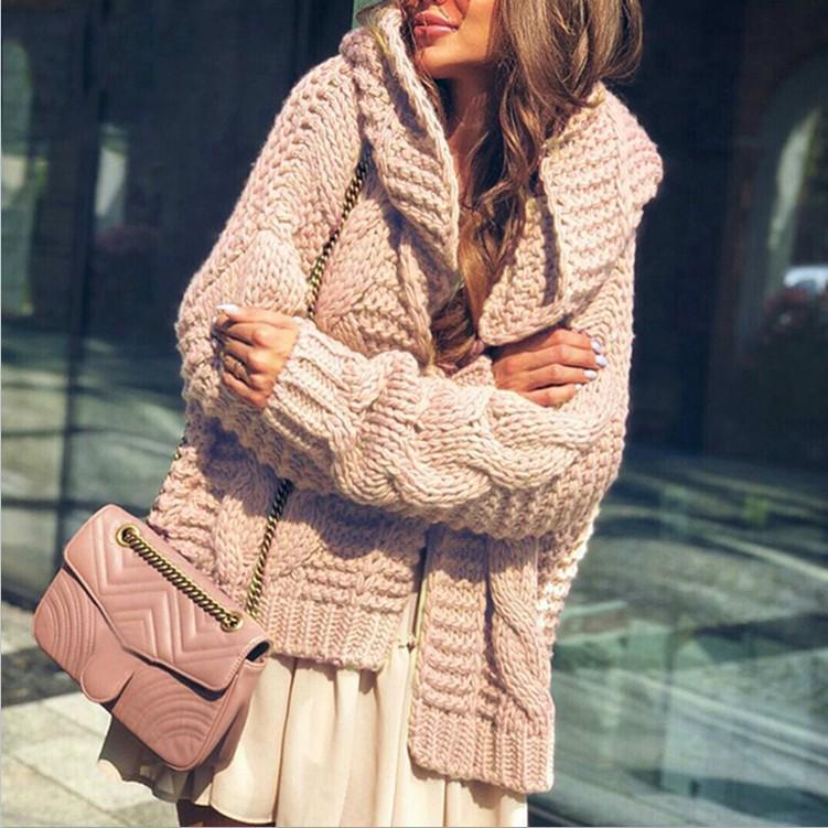 2025 Autumn/Winter Bestseller Women's Solid Color Chunky Cable Knit Cardigan Sweater - European and American Style