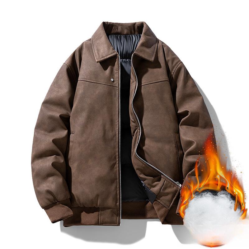 Jacket Men's Spring and Autumn New American Trend Retro PU Leather Jacket Fleece Lapel Jacket