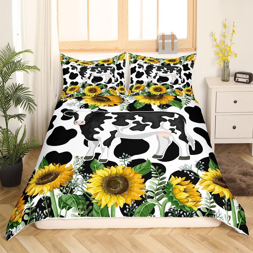 Milk Cow Duvet Covers for Teens Kids Queen Size Lightweight Quilt Covers Bedroom Decor Milk Cow Print Bedspread Covers No Quilt
