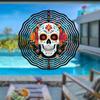Vibrant Day of the Dead Skull Wind Chime Colorful Floral Skeleton Design 2D Rotating Outdoor Garden Art Festive Wall Decor for Home Yard