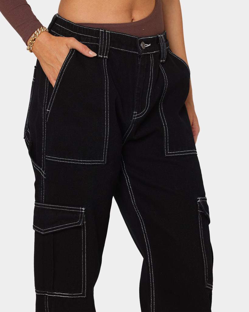 Women's High Waist Cargo Jeans Loose Wide Leg Elastic Back Waist Multi Flap Pocket Vintage Washed Streetwear Casual Denim Pants