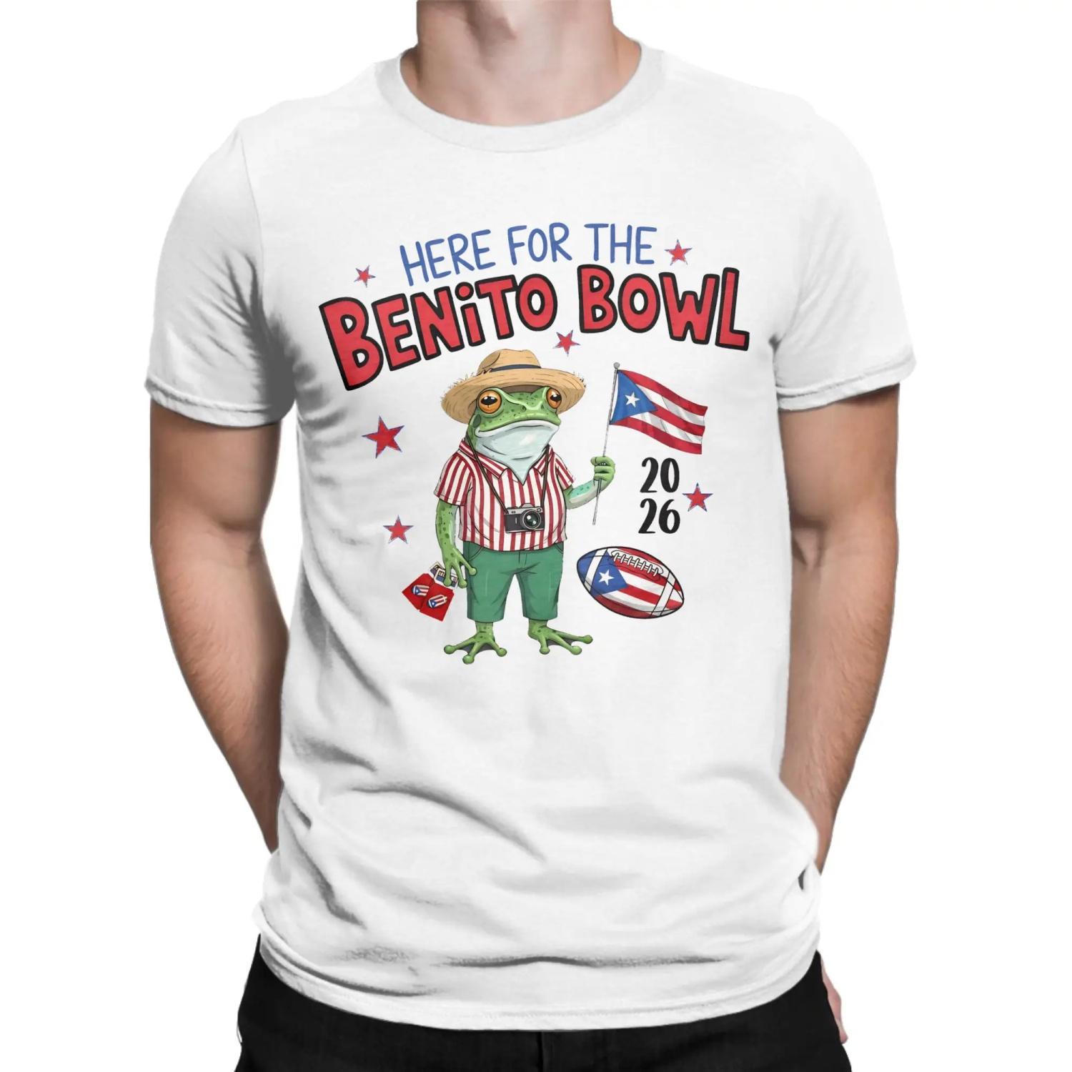 Funny Here For The Benito Bowl Bad Bunny T-Shirts Men O Neck Cotton T Shirt  Short Sleeve Tees Summer Clothes S чёрный