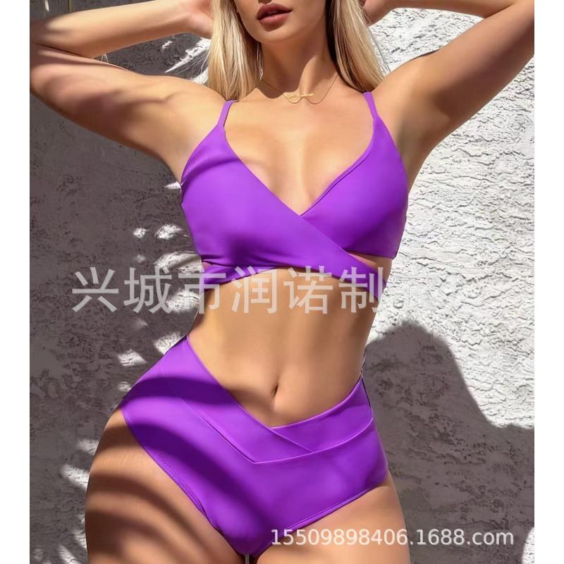 sexy split swimsuits women's small breasts gather cross suspenders high waist bikini swimsuit batch