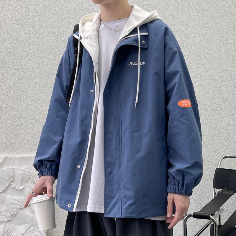 Fake Two-piece Jacket Men's Spring and Autumn Handsome Versatile Hooded Jacket Autumn Jacket Teenager Top
