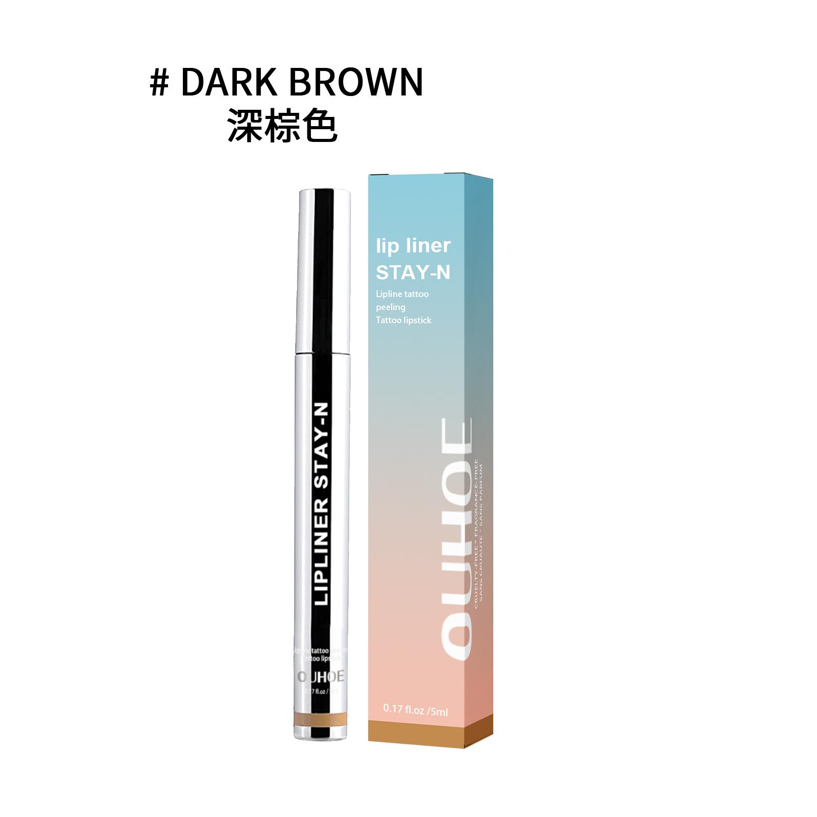 OUHOE peel-off lip liner (dark brown) plump lip lines, show lip color, no makeup, peel-off lip liner