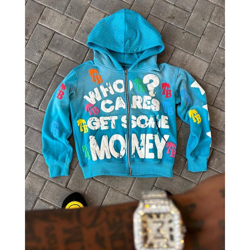 Mens Loose Fit Zip-Up Hooded Sweatshirt Retro Street Hip Hop 3D Print Casual Top