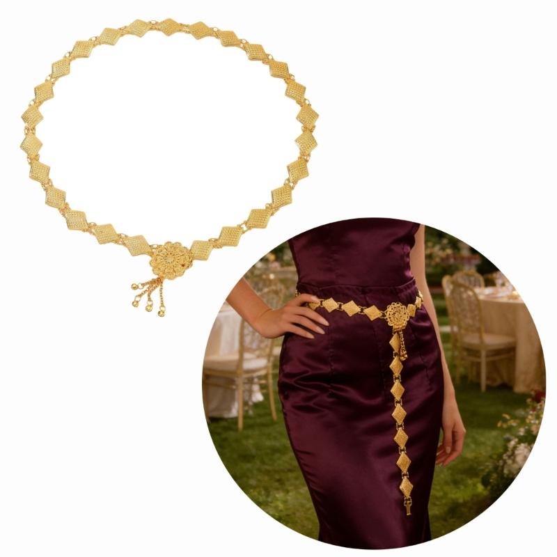 Blingbling Waist Belt Stylish Carved Floral Waist Chain Belt Elaborate Chain Belly Chain for Wedding Waist Chain