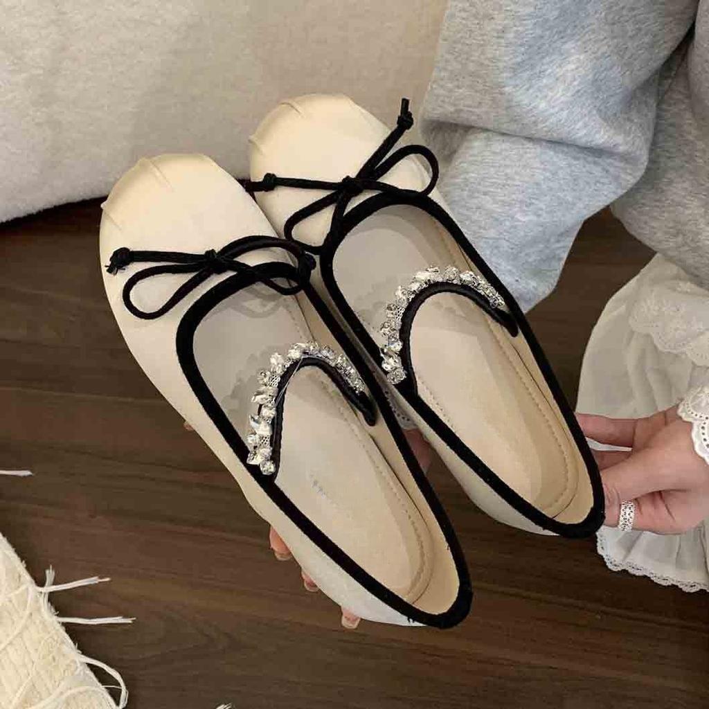 Inner Height Increase Small Satin Single Shoes Women's 2025 New Spring and Autumn French Retro Ballet Style Thick-soled Mary Jane Shoes