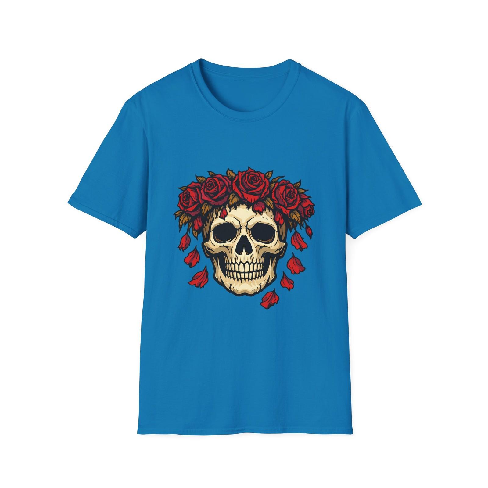 Unisex Softstyle T-Shirt Skull Roses Gothic Floral Dark Botanical Aesthetic Art S