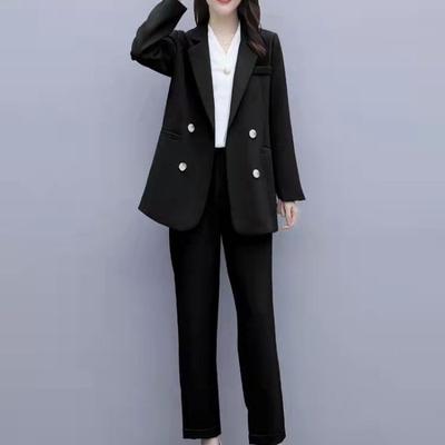 Women's Casual Loose Plus Size Uniform Set Jacket + Pants 2 Piece Set