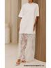 Elegant Lace Patchwork See-Through Hem T-shirt Dress - Casual Short-Sleeved Style