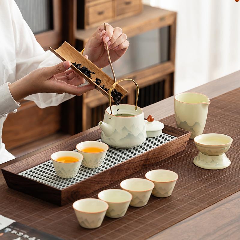 High-end Business Gift Box Light Luxury Ru Kiln Complete Set of Tea Making Kung Fu Tea Set Chinese-style Beauty Corporate Event Gifts