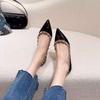 French beautiful single shoes spring and autumn new with skirt nude black inner heightening rivet tip red Mary Jane shoes