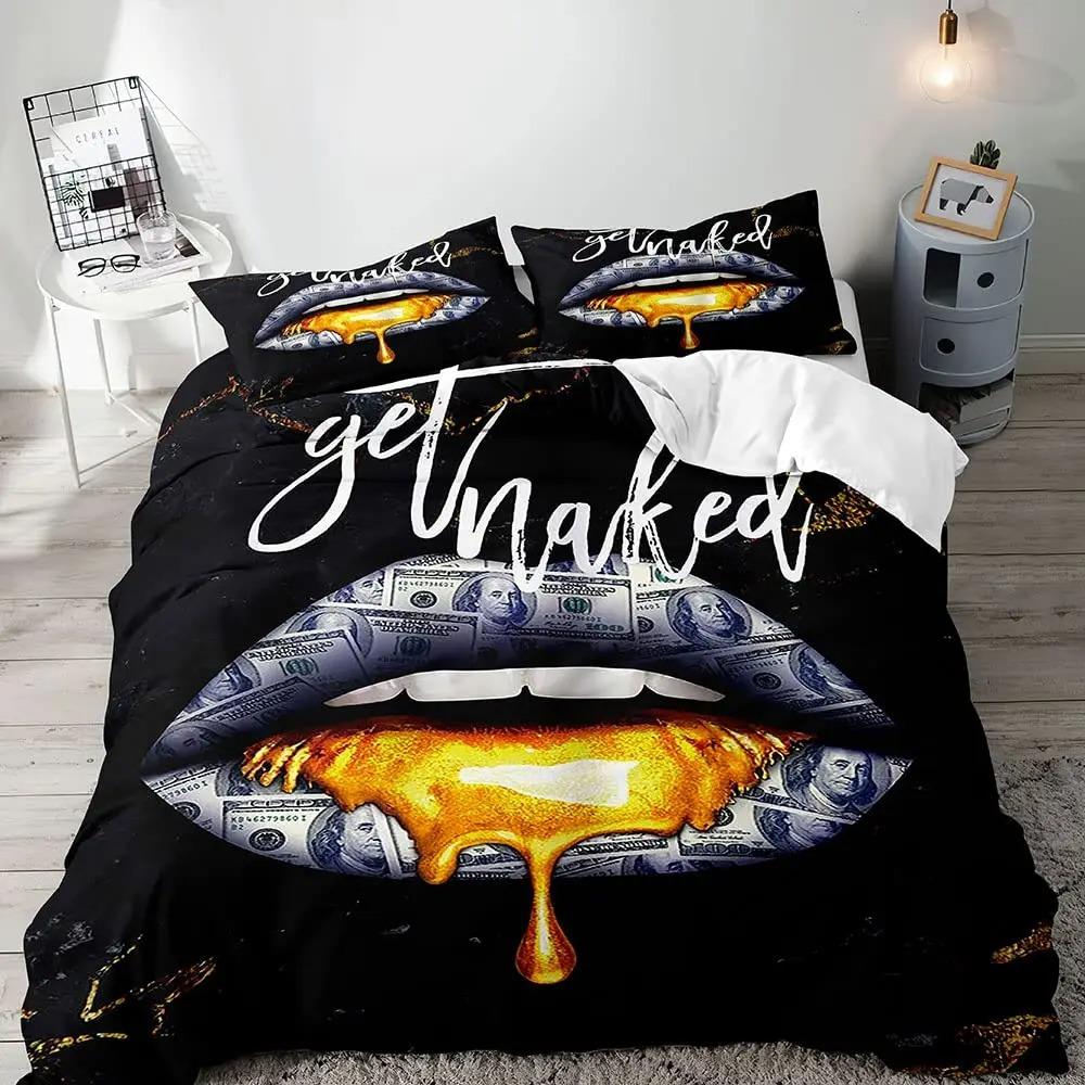 Luxuriöser Geld-Bettbezug, Schwarzes Bettwäsche-Set, Dollar-Schein-Bettdeckenbezug, Schlafzimmerdeko für Männer, 2 Kissenbezüge 3 Teile