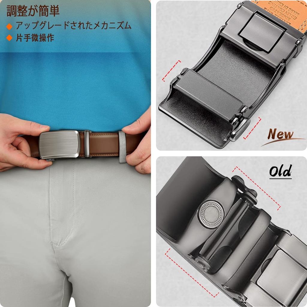 [BULLIANT] Men's Belt Set of 2, Large Size Belt for Suits and Business, No Holes, Automatic Lock, Infinitely Adjustable 35mm Belt, Gift Box Included
