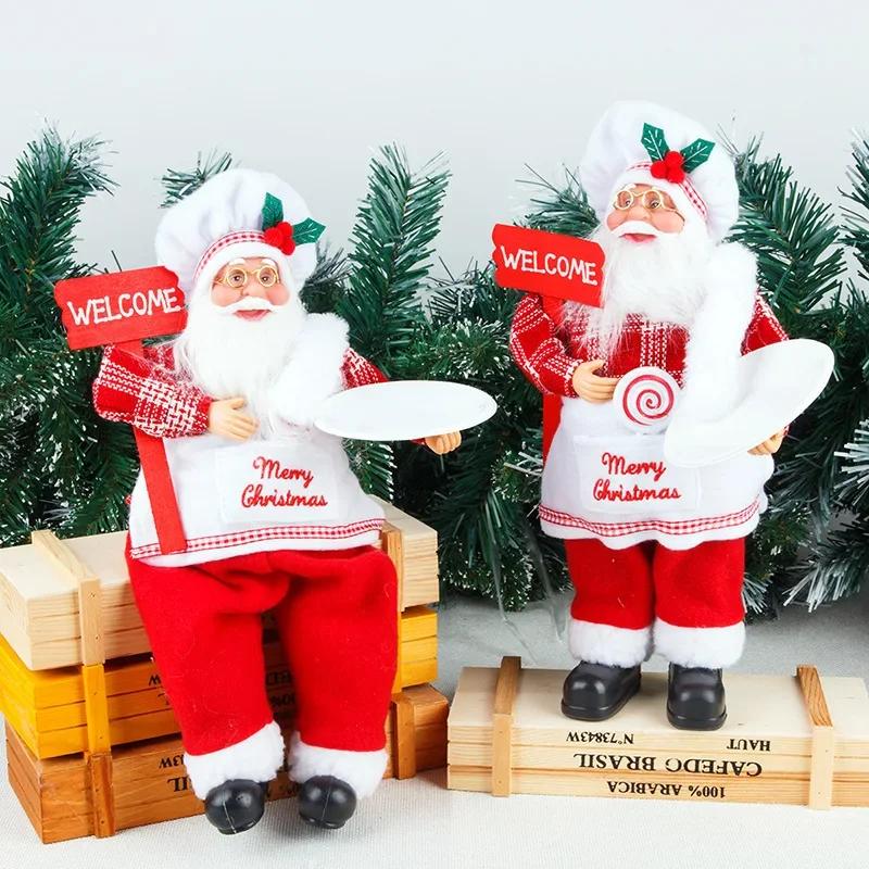 Christmas Chef Santa Gnome Doll Hanging Legs Sitting Figurine For Home Tabletop Xmas Holiday Party Decoration Ornament Gift