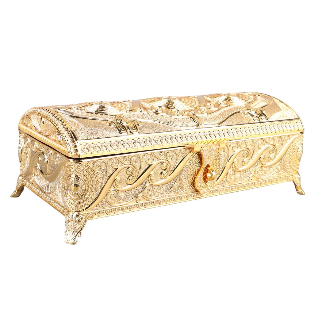 Vintage Jewelry Box Elegant Colorfast Alloy Rustproof Soft Lining Trinket Storage Box for Family Decor