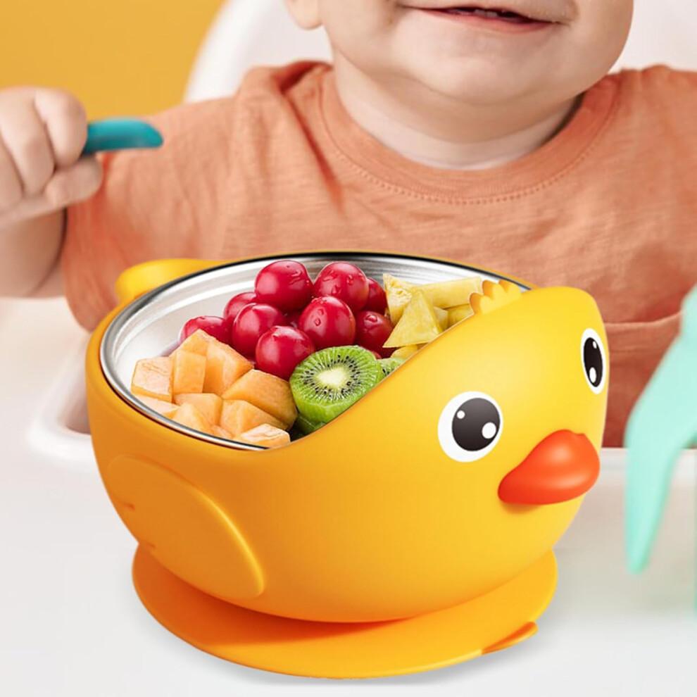 Babybecher mit Saugnapf zum selbstständigen Essen, Auslaufsicheres stoßfestes Design, Gelber Cartoon, Ideal für Kinderzimmer und Hochstuhl