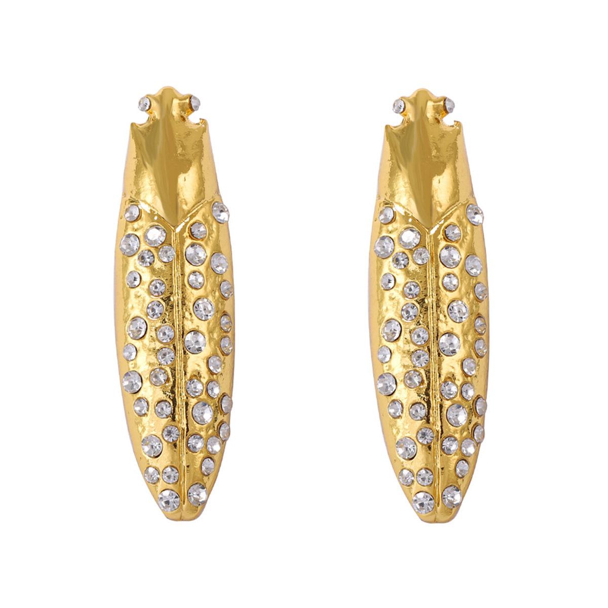 

DIGADAGU Metal Rhinestone Beetle Insect Stud Earrings New Simple Elegant Earrings Women Party Zircon Accessories золотистий