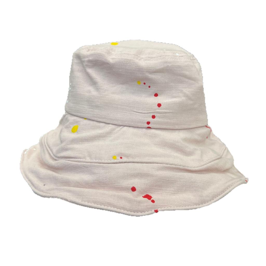 Sweet sister spring and summer new cotton and linen inkjet bucket hat women's sunscreen basin hat cute small fresh wide brim sun hat
