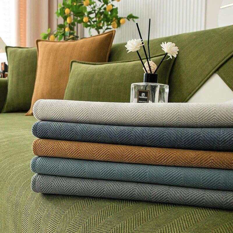 Chenille Fabric Sofa Cover Towel Solid Color Universal Living Room Sofa Cushion Mat Non-Slip Sofa Cushion Armrest Backrest Cover